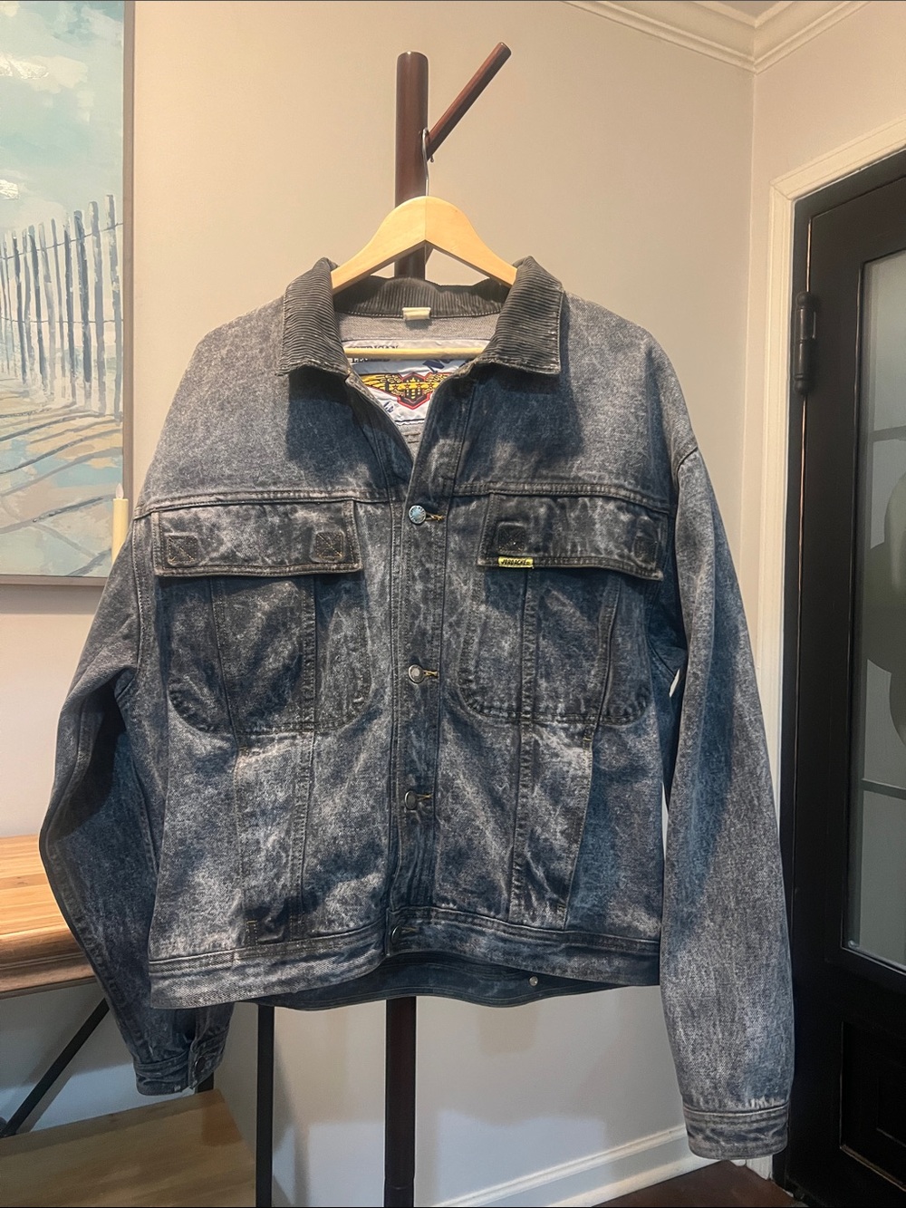 Jordache Vintage 90’s Washed Black Denim Bomber Jacket see pics for measurements